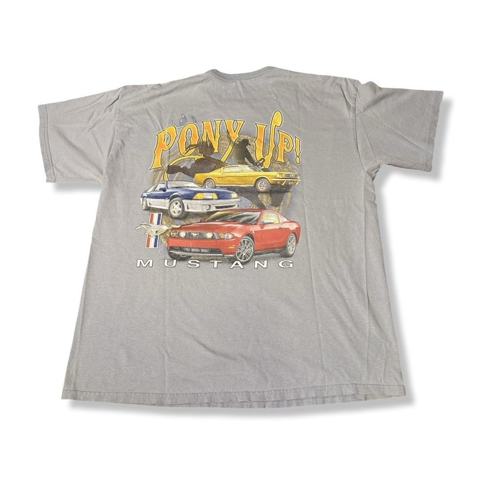 Gildan Mustang T-Shirt Men's Size XL "Pony Up" Ford Short Sleeve Charcoal Gray